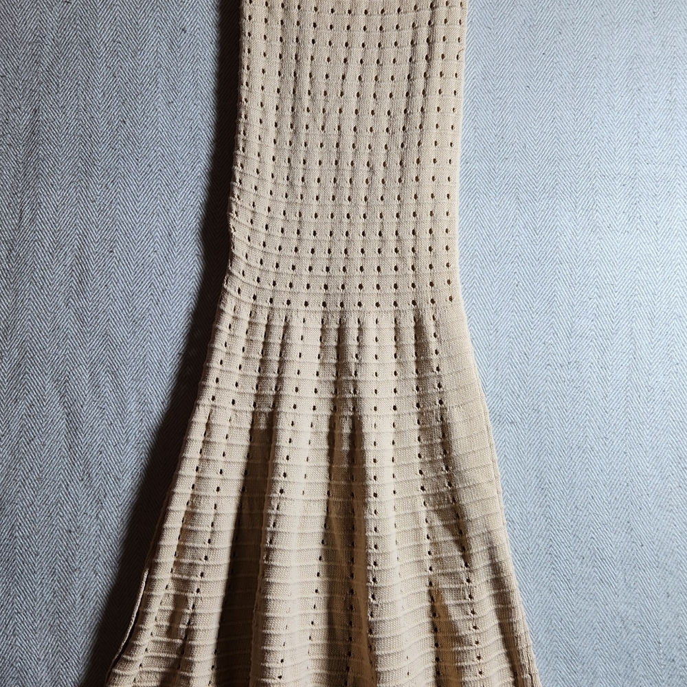 Fore Womens Large Cream Knit Maxi Skirt Sweater W Side Slit 100% cotton - Picture 11 of 14